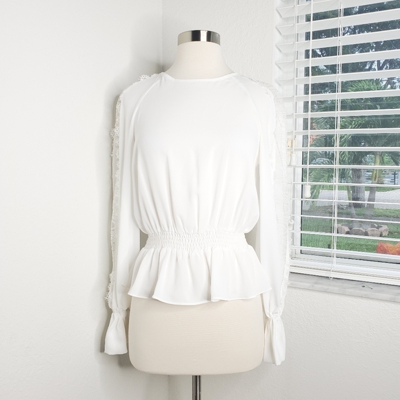 INTERMIX Joy Lace Smocked Waist Peplum Blouse S. - Picture 2 of 10